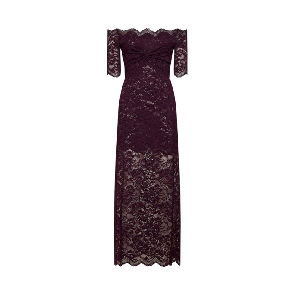 Rabanne Women Magenta Purple Stretch Floral Lace Layered Long Dress